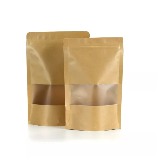 ブラウンリサイクルカスタムプリントジップロックポーチコーヒー包装安い Doypack クラフト紙ジップ食品袋窓付き